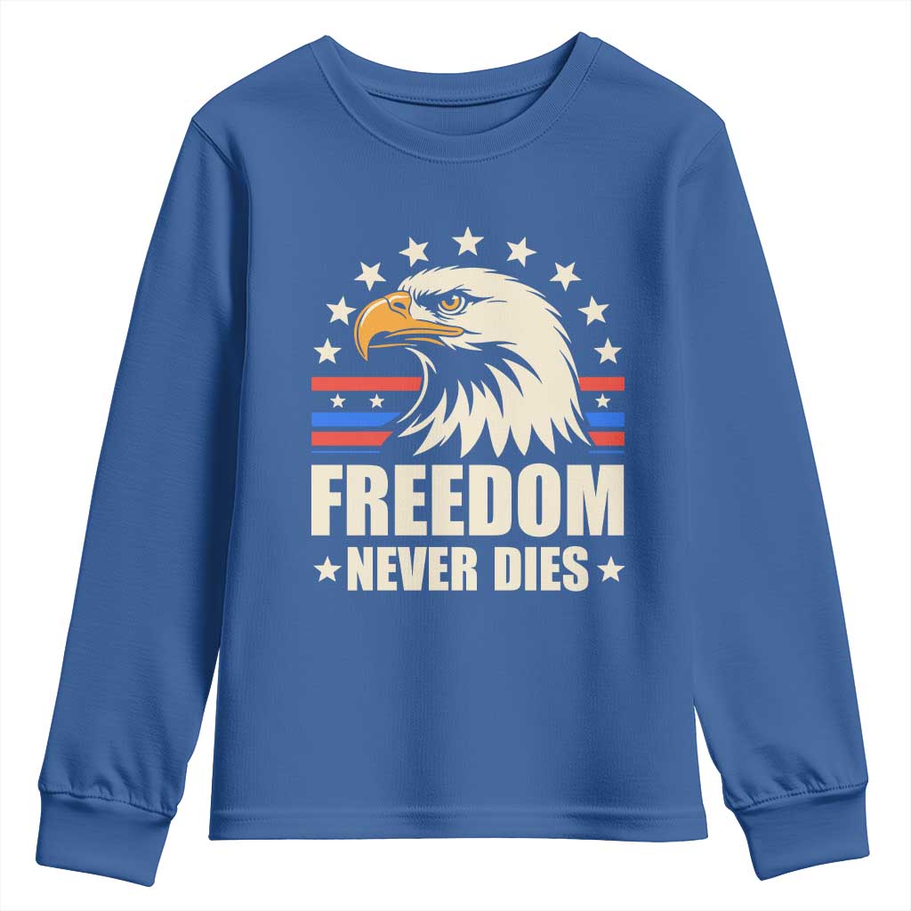 Freedom Never Dies Youth Sweatshirt Bold Patriotic Eagle Graphic for True American Patriots - Wonder Print Shop