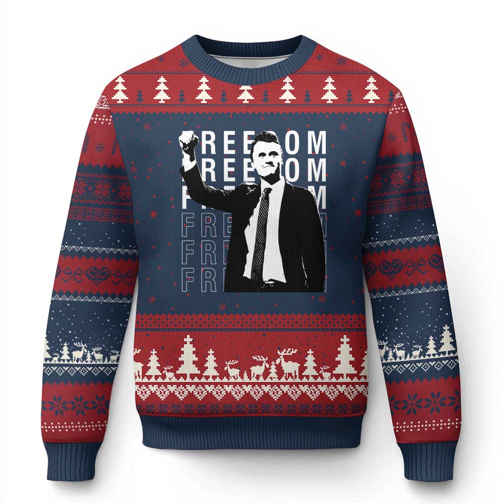Freedom Charlie Kirk Tribute Ugly Christmas Sweater A True Patriot Leagacy Memorial - Wonder Print Shop