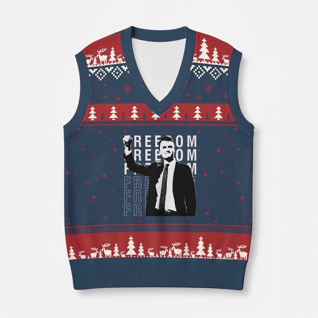 Freedom Charlie Kirk Tribute V-Neck Knit Sweater Vest A True Patriot Leagacy Memorial - Wonder Print Shop