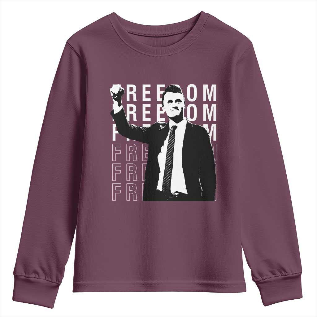 Freedom Charlie Kirk Tribute Youth Sweatshirt A True Patriot Leagacy Memorial - Wonder Print Shop