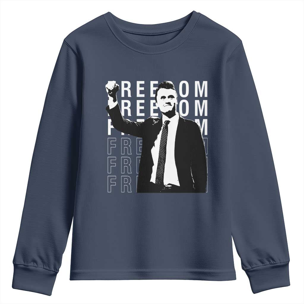 Freedom Charlie Kirk Tribute Youth Sweatshirt A True Patriot Leagacy Memorial - Wonder Print Shop