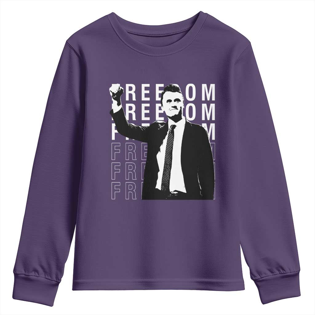 Freedom Charlie Kirk Tribute Youth Sweatshirt A True Patriot Leagacy Memorial - Wonder Print Shop