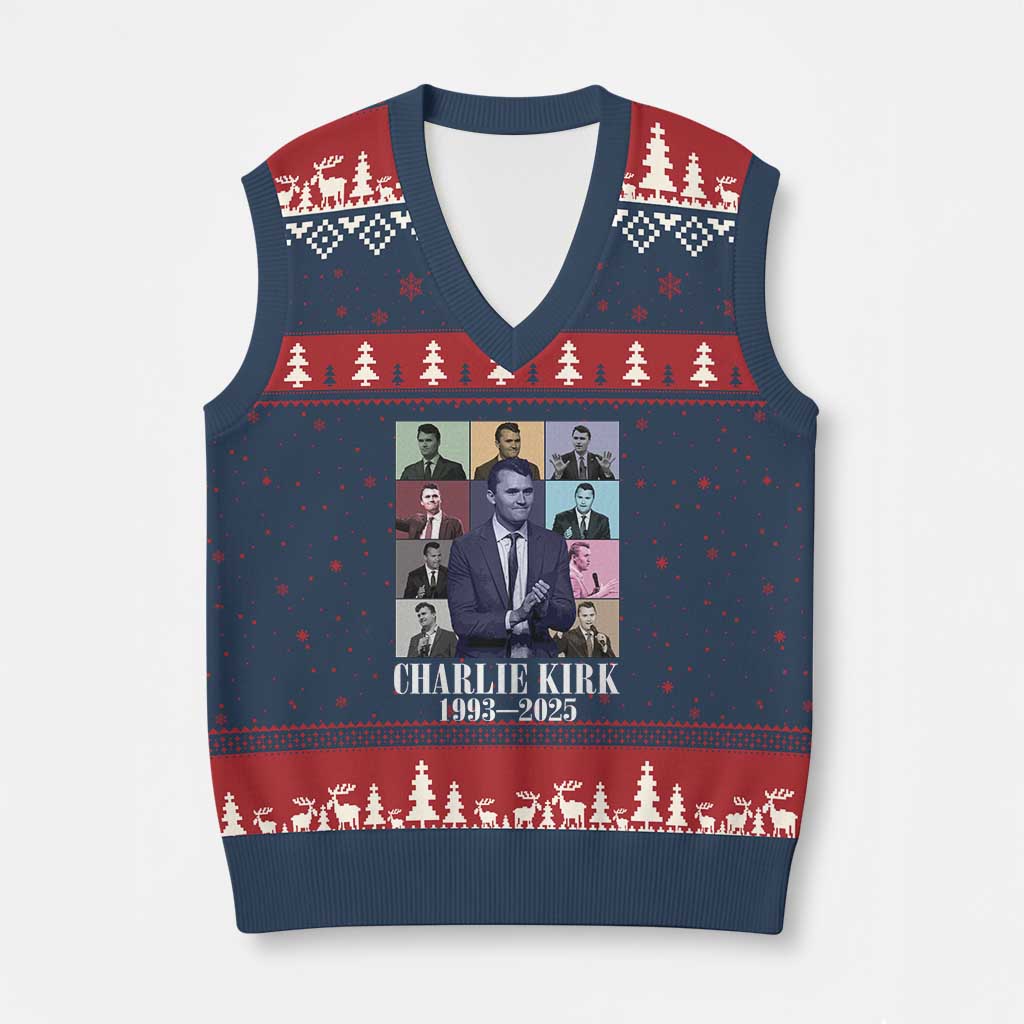 Legacy of Charlie Kirk V-Neck Knit Sweater Vest 1993 2025 Memorial Pop Art Tribute Graphic - Wonder Print Shop
