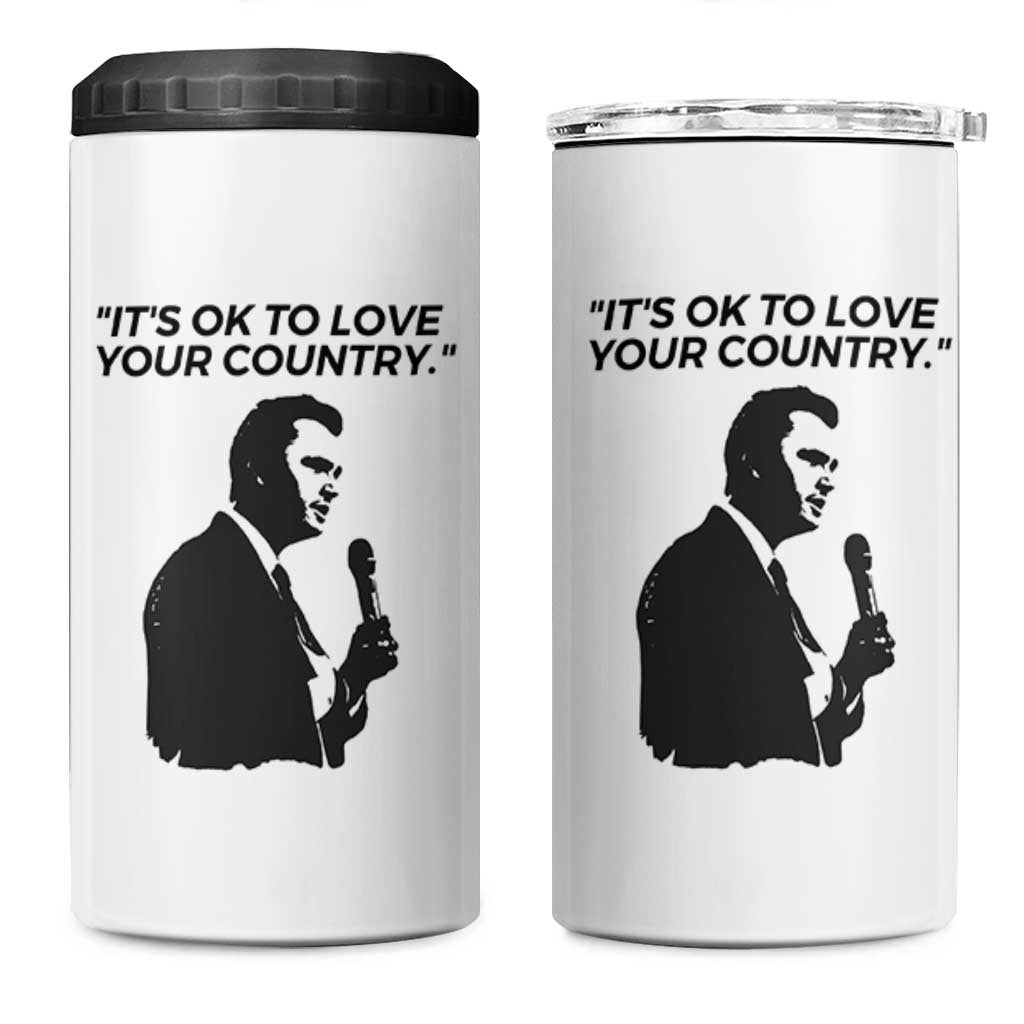 Patriotic Freedom Charlie Kirk Legacy 4 in 1 Can Cooler Tumbler It’s OK to Love Your Country - Wonder Print Shop
