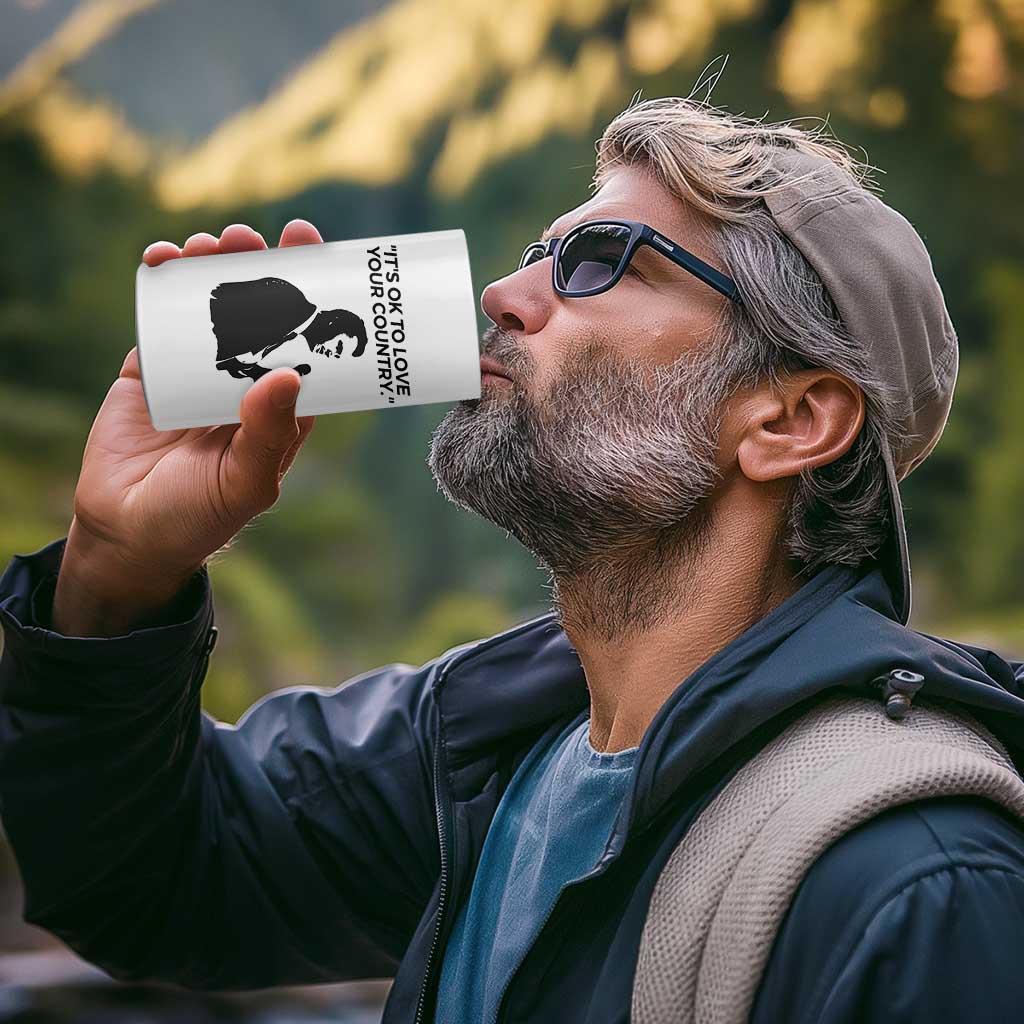 Patriotic Freedom Charlie Kirk Legacy 4 in 1 Can Cooler Tumbler It’s OK to Love Your Country - Wonder Print Shop