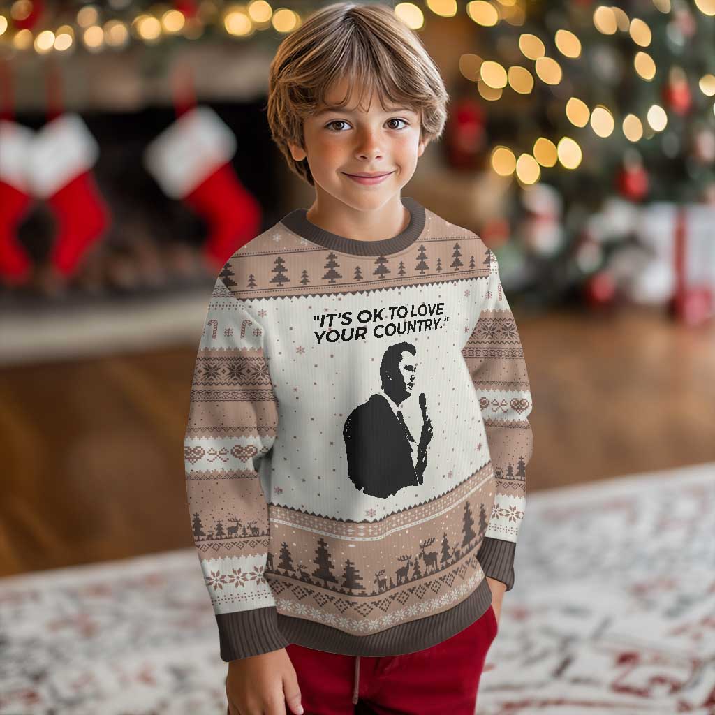 Patriotic Freedom Charlie Kirk Legacy Ugly Christmas Sweater It’s OK to Love Your Country - Wonder Print Shop