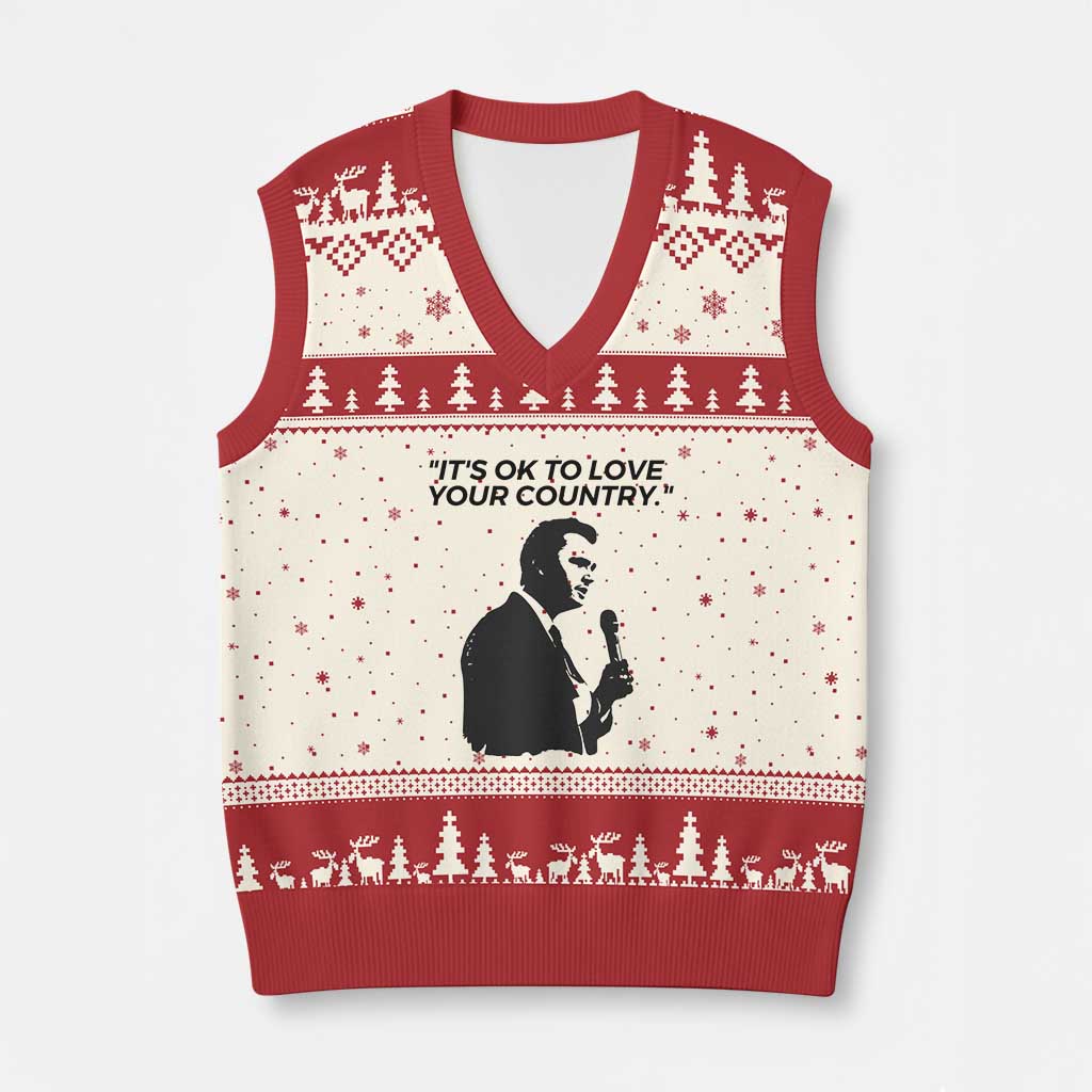 Patriotic Freedom Charlie Kirk Legacy V-Neck Knit Sweater Vest It’s OK to Love Your Country - Wonder Print Shop