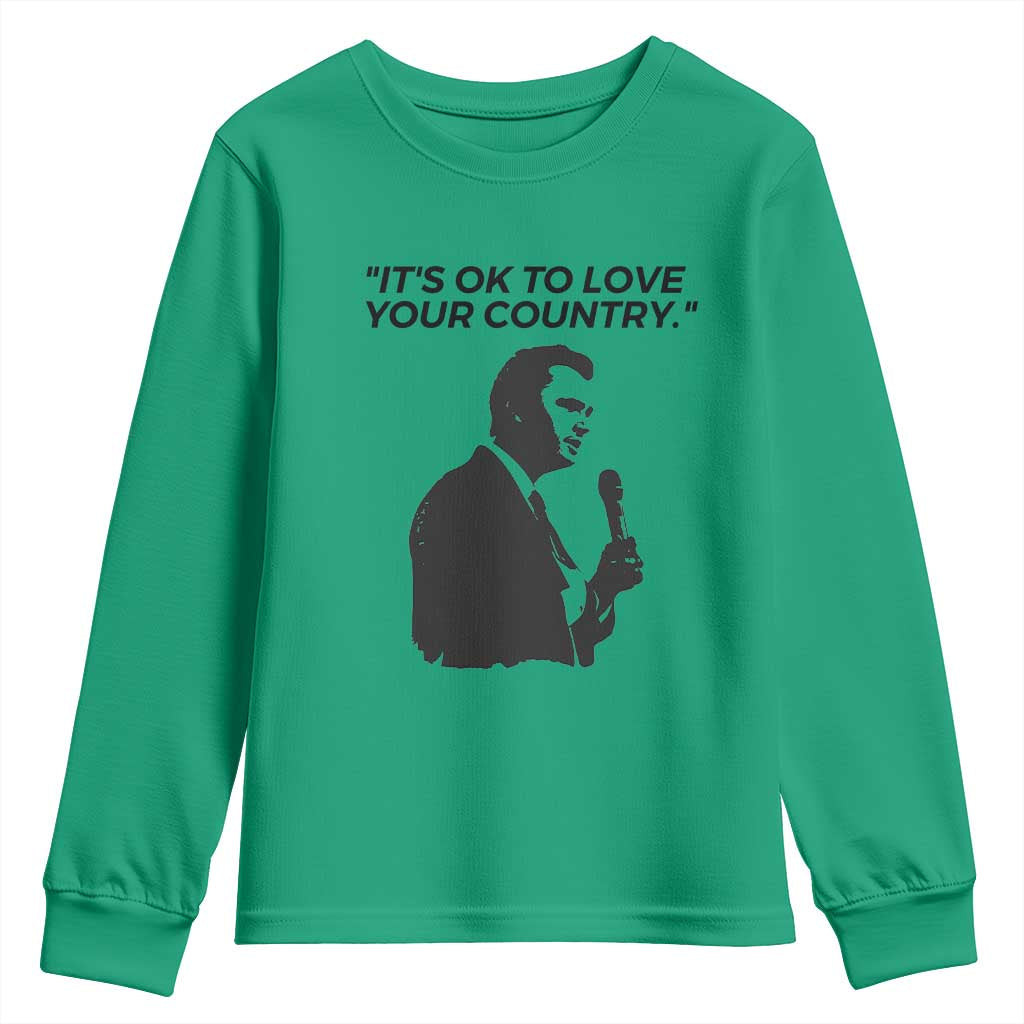 Patriotic Freedom Charlie Kirk Legacy Youth Sweatshirt It’s OK to Love Your Country - Wonder Print Shop