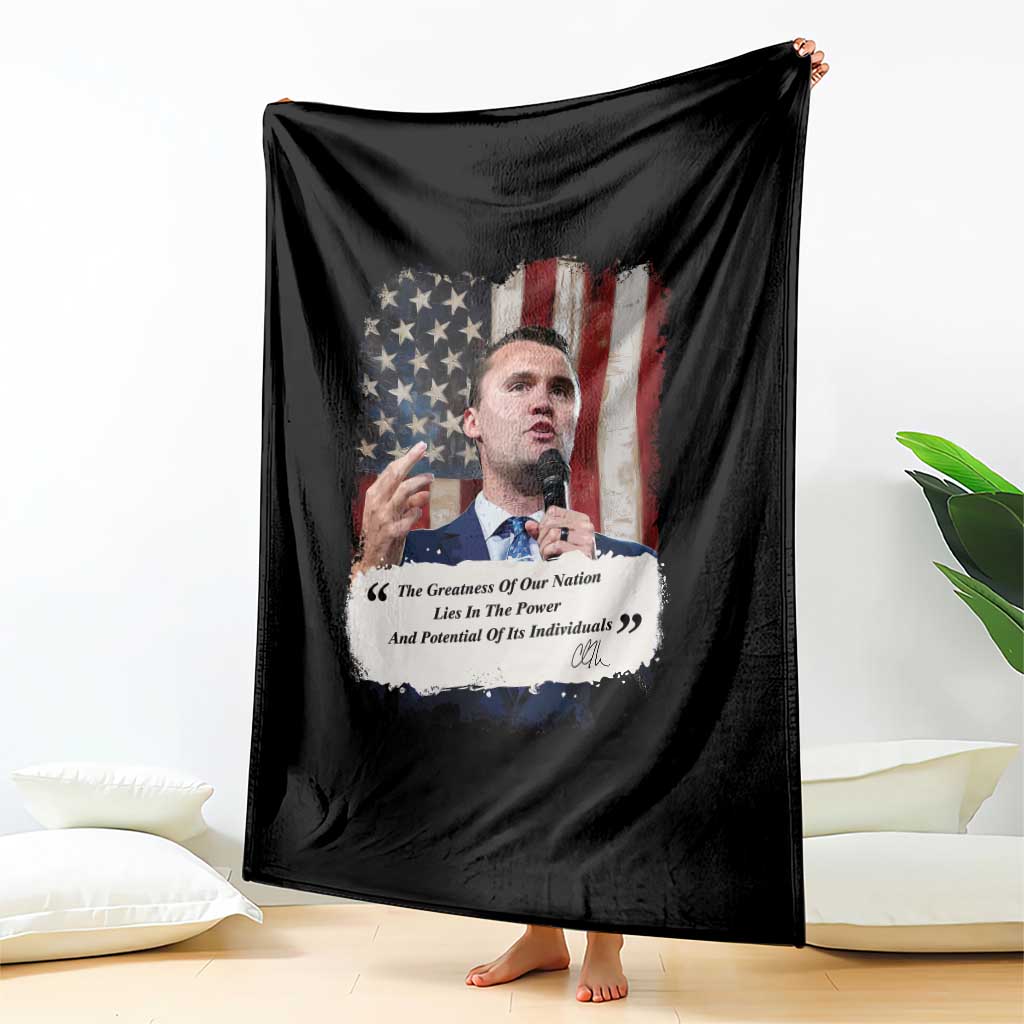 Patriotic Charlie Kirk Legacy Throw Blanket The Greatness of America Power of the People - Wonder Print Shop