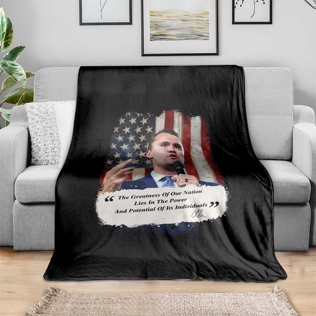 Patriotic Charlie Kirk Legacy Throw Blanket The Greatness of America Power of the People - Wonder Print Shop