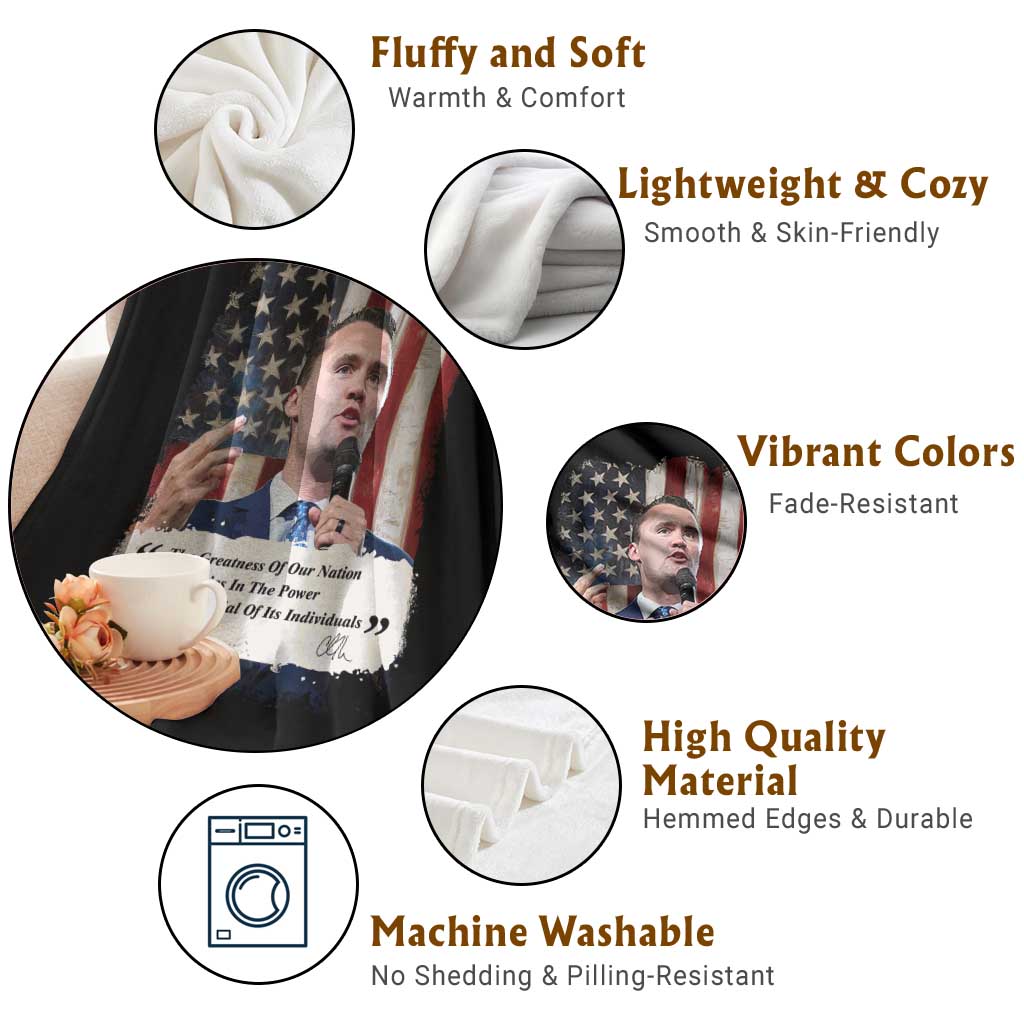 Patriotic Charlie Kirk Legacy Throw Blanket The Greatness of America Power of the People - Wonder Print Shop