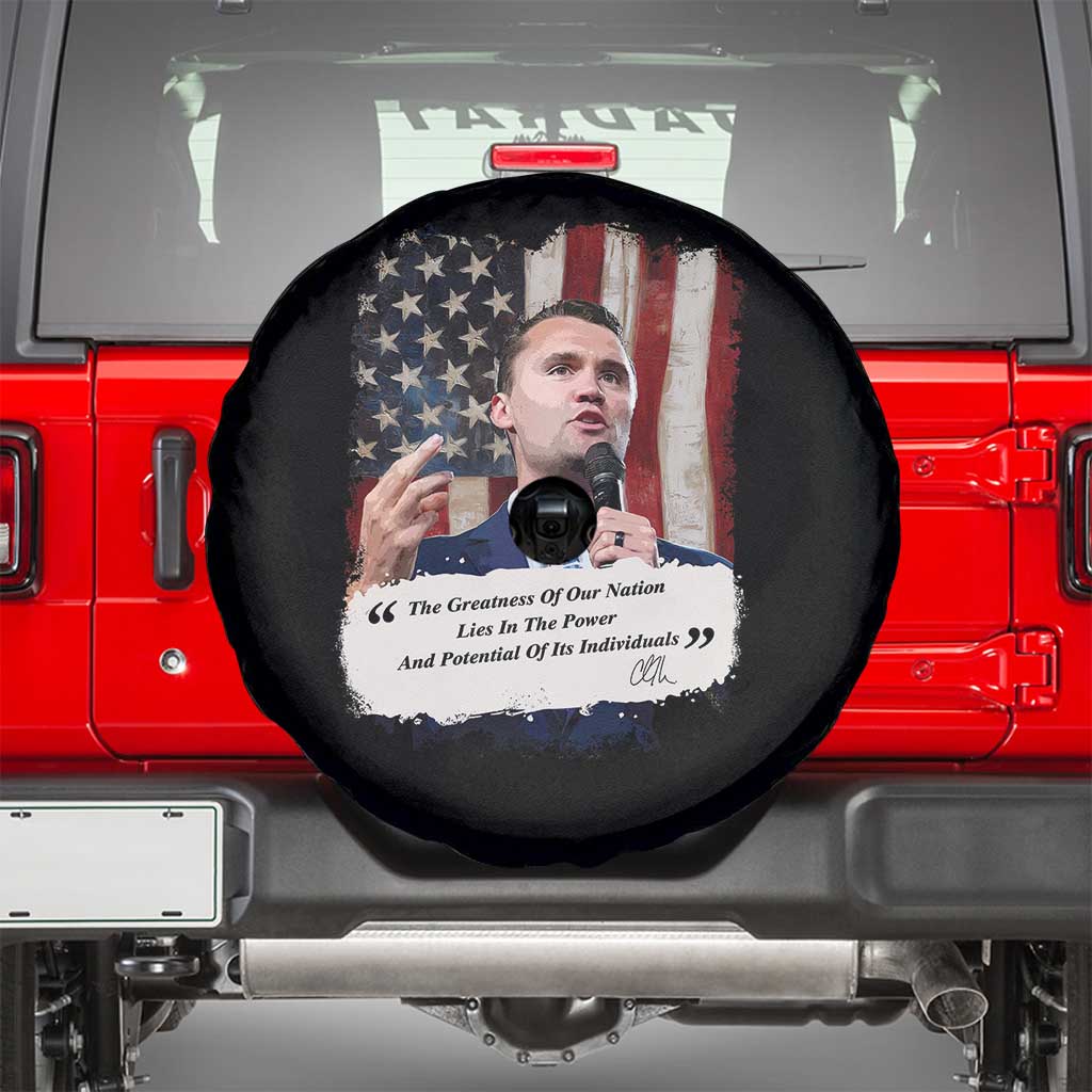 Patriotic Charlie Kirk Legacy Spare Tire Cover The Greatness of America Power of the People - Wonder Print Shop