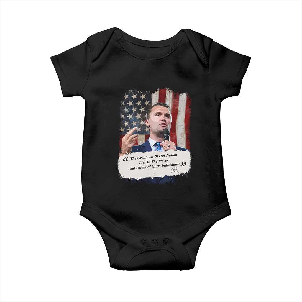 Patriotic Charlie Kirk Legacy Baby Onesie The Greatness of America Power of the People - Wonder Print Shop