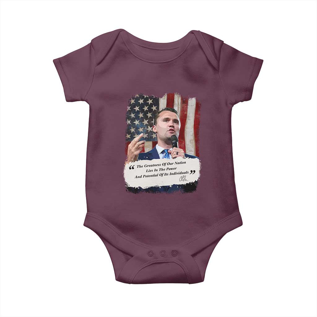 Patriotic Charlie Kirk Legacy Baby Onesie The Greatness of America Power of the People - Wonder Print Shop