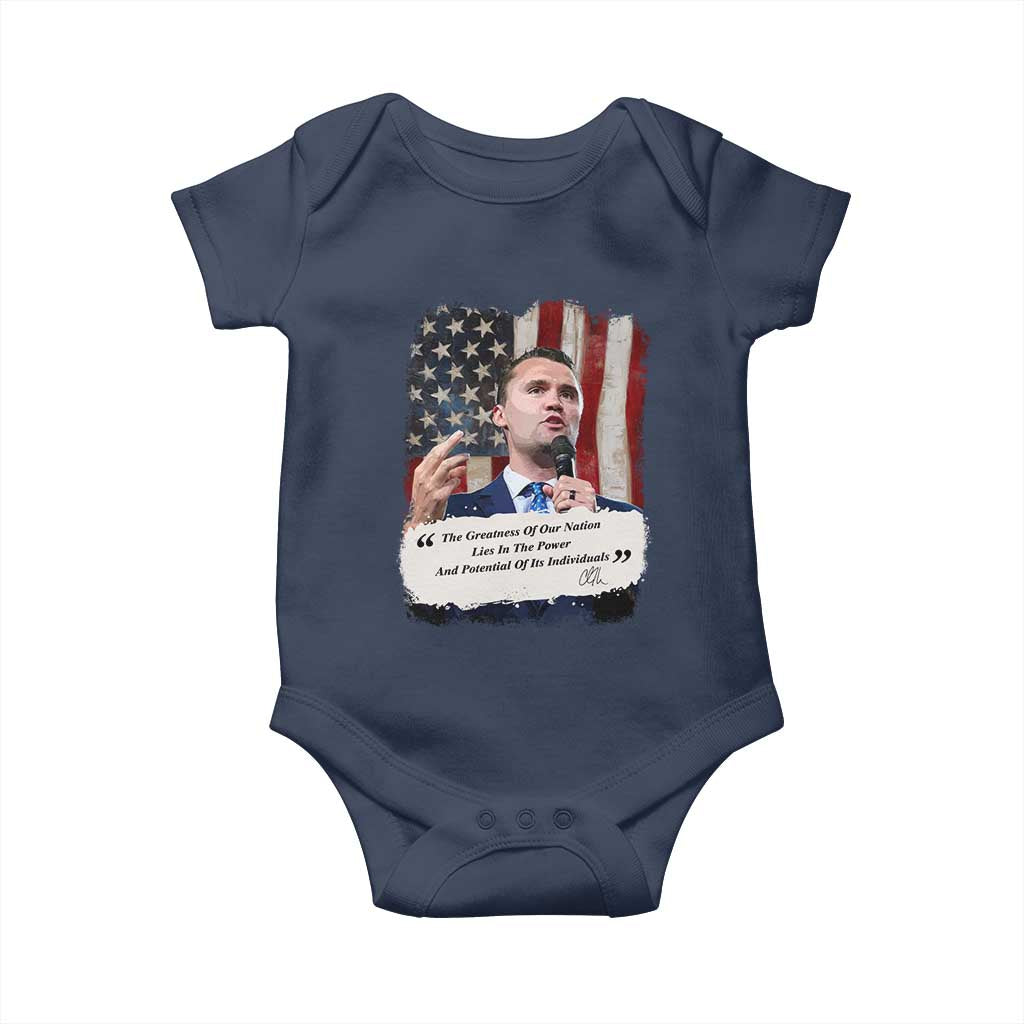 Patriotic Charlie Kirk Legacy Baby Onesie The Greatness of America Power of the People - Wonder Print Shop