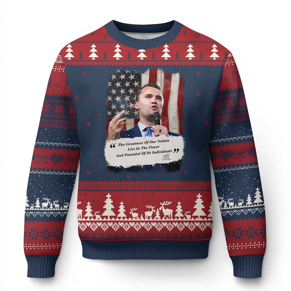 Patriotic Charlie Kirk Legacy Ugly Christmas Sweater The Greatness of America Power of the People - Wonder Print Shop