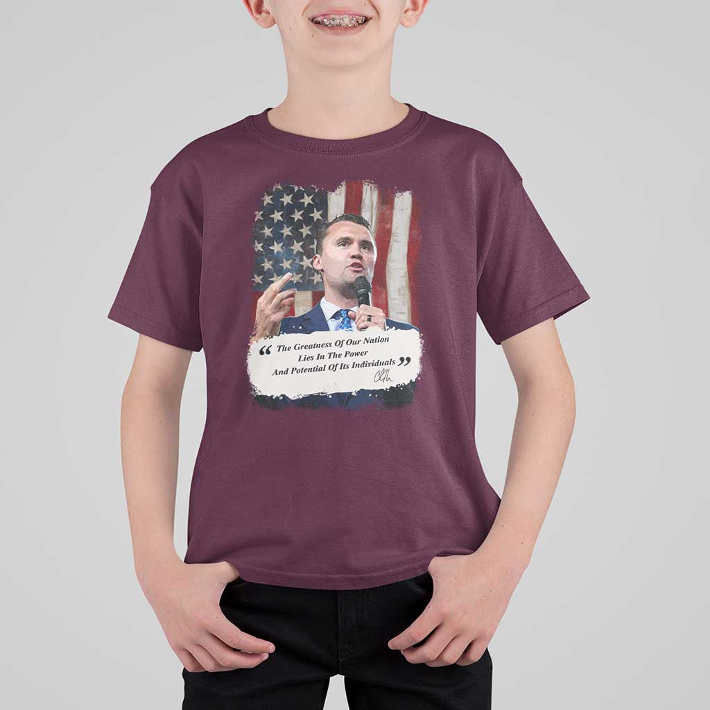 Patriotic Charlie Kirk Legacy T Shirt For Kid The Greatness of America Power of the People - Wonder Print Shop
