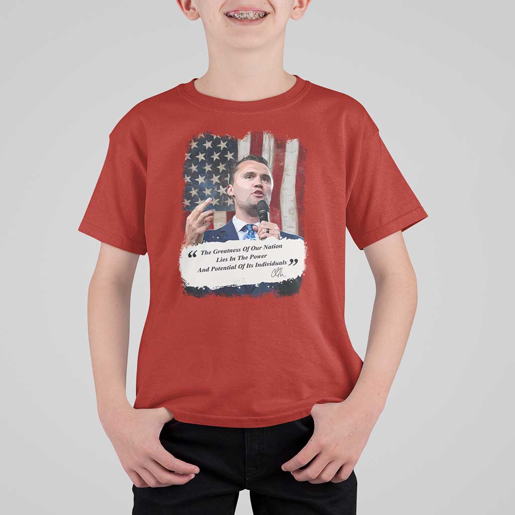 Patriotic Charlie Kirk Legacy T Shirt For Kid The Greatness of America Power of the People - Wonder Print Shop