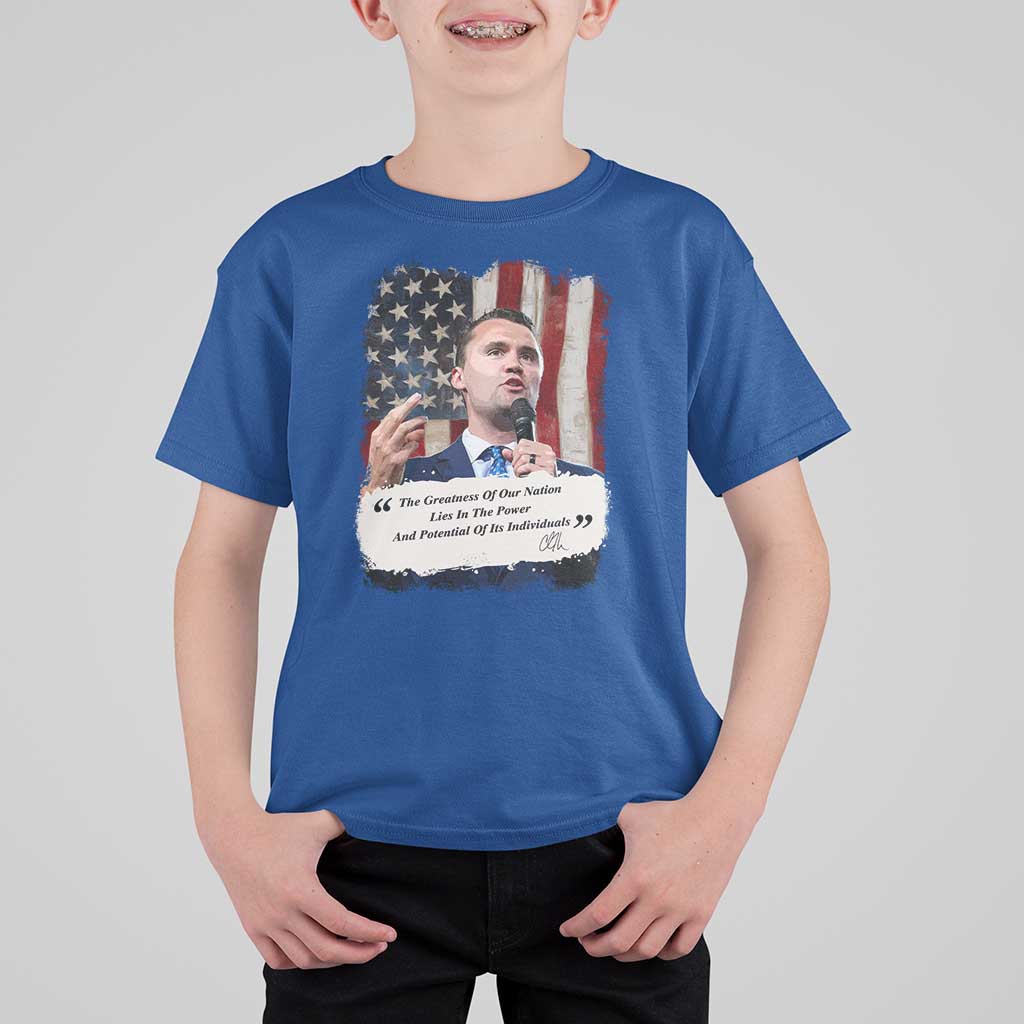 Patriotic Charlie Kirk Legacy T Shirt For Kid The Greatness of America Power of the People - Wonder Print Shop