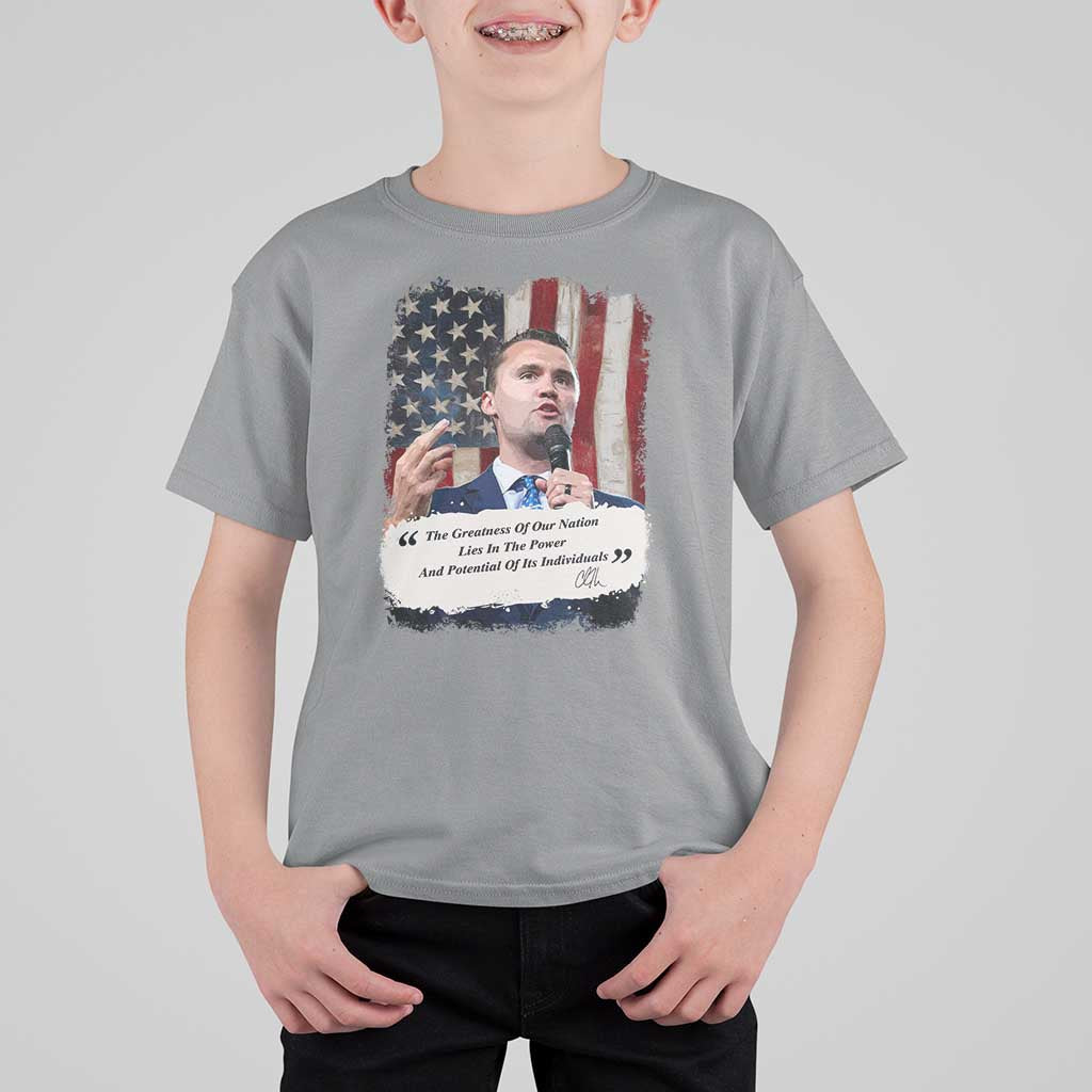 Patriotic Charlie Kirk Legacy T Shirt For Kid The Greatness of America Power of the People - Wonder Print Shop