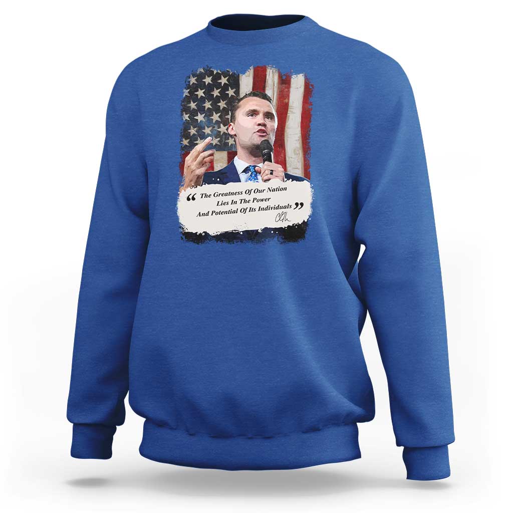 Patriotic Charlie Kirk Legacy Sweatshirt The Greatness of America Power of the People - Wonder Print Shop