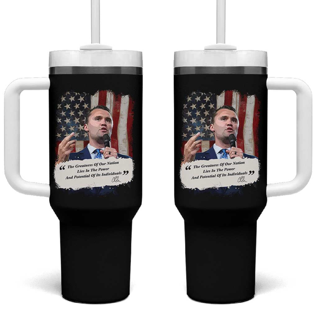 Patriotic Charlie Kirk Legacy Tumbler With Handle The Greatness of America Power of the People - Wonder Print Shop
