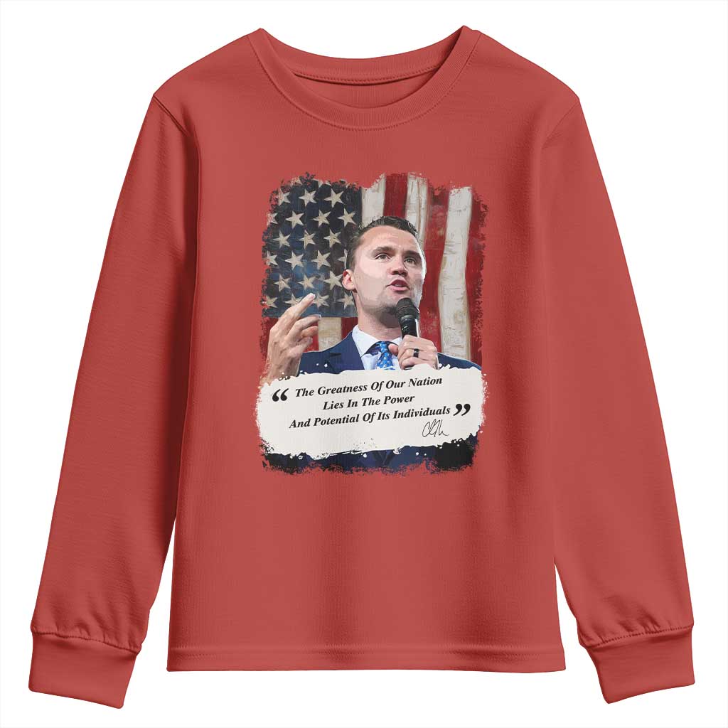 Patriotic Charlie Kirk Legacy Youth Sweatshirt The Greatness of America Power of the People - Wonder Print Shop