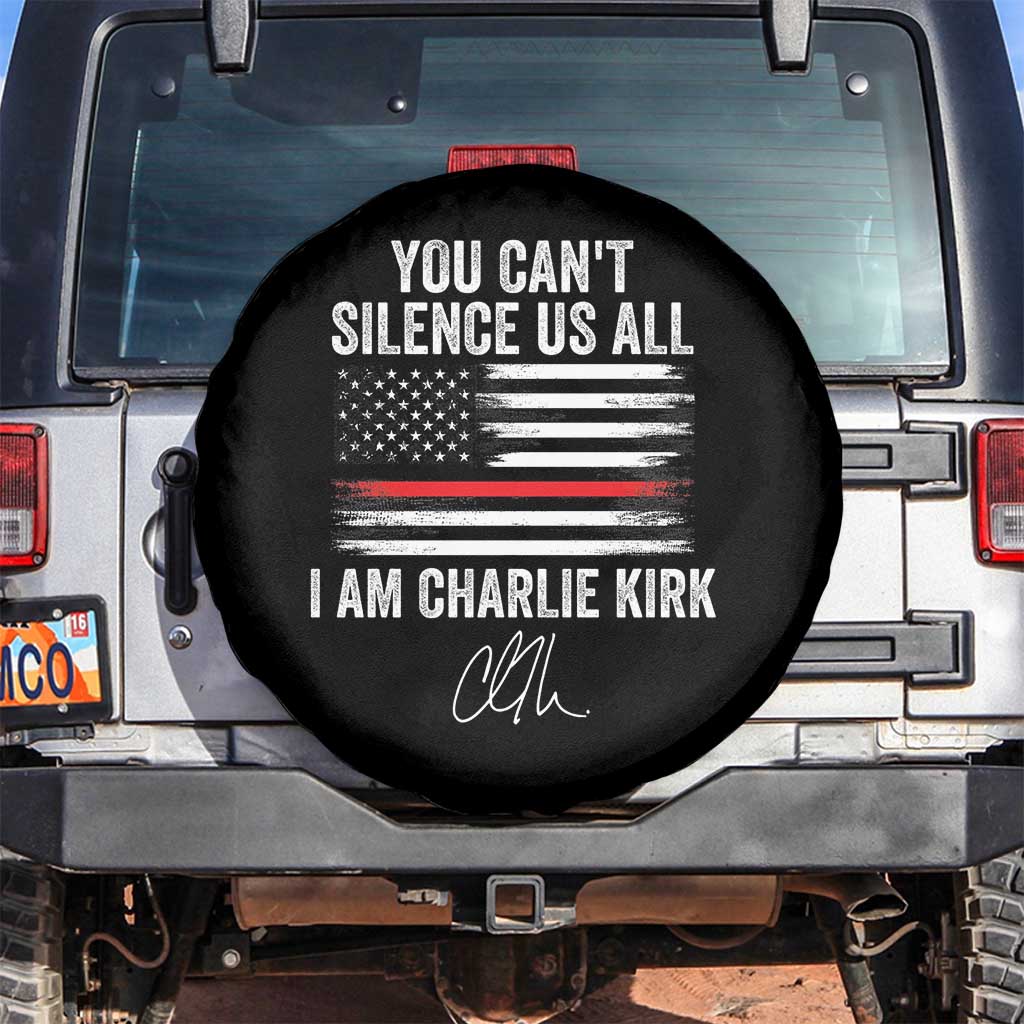 I Am Charlie Kirk Spare Tire Cover You Can’t Silence Us All Patriotic American Flag - Wonder Print Shop