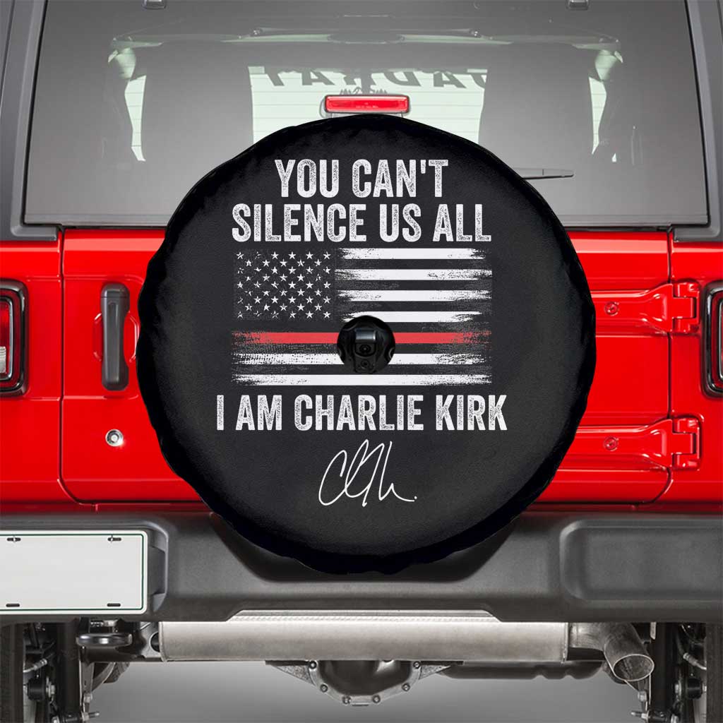 I Am Charlie Kirk Spare Tire Cover You Can’t Silence Us All Patriotic American Flag - Wonder Print Shop