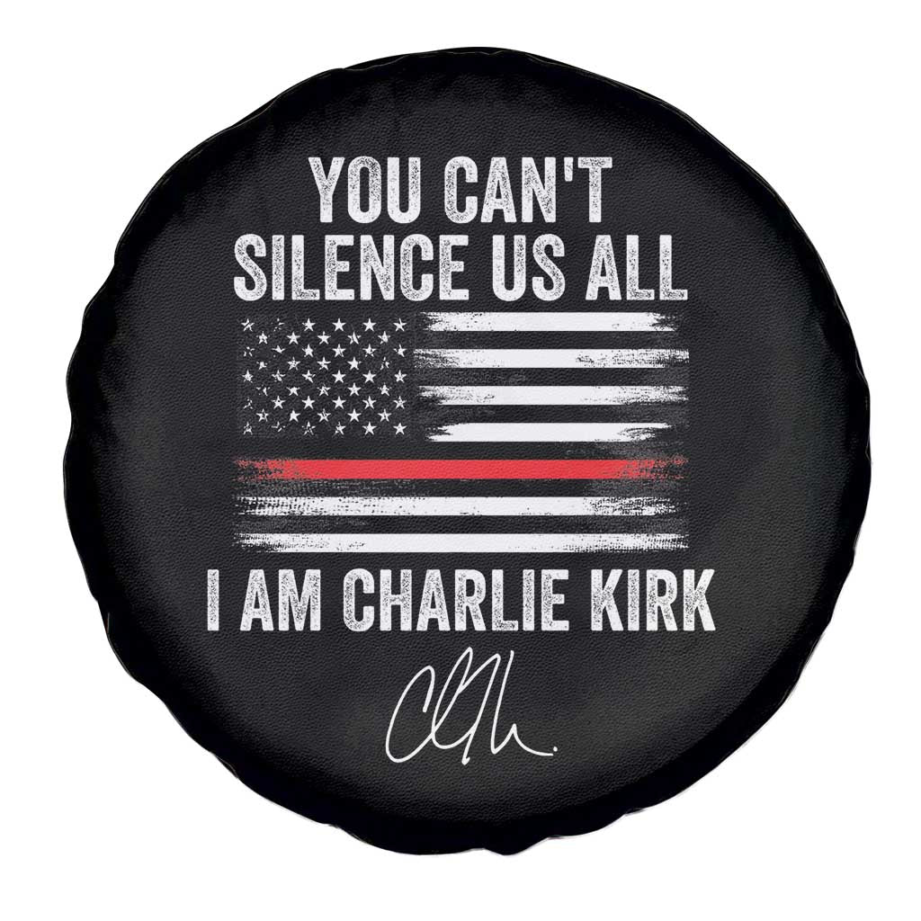 I Am Charlie Kirk Spare Tire Cover You Can’t Silence Us All Patriotic American Flag - Wonder Print Shop