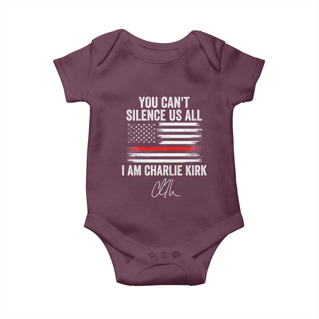 I Am Charlie Kirk Baby Onesie You Can’t Silence Us All Patriotic American Flag - Wonder Print Shop