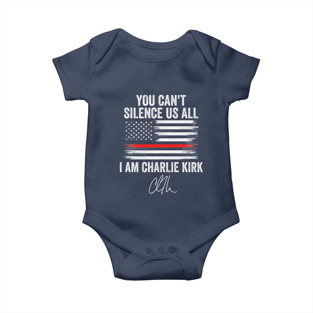 I Am Charlie Kirk Baby Onesie You Can’t Silence Us All Patriotic American Flag - Wonder Print Shop