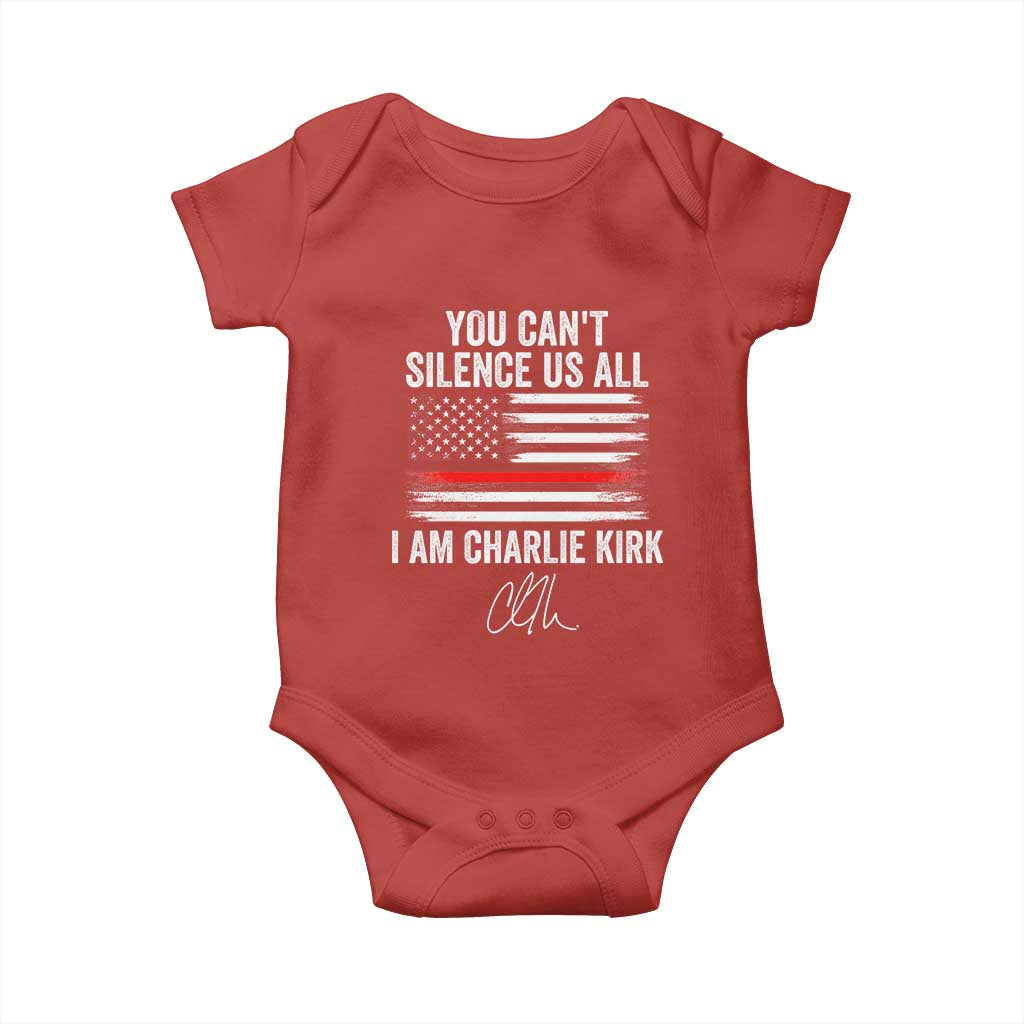 I Am Charlie Kirk Baby Onesie You Can’t Silence Us All Patriotic American Flag - Wonder Print Shop