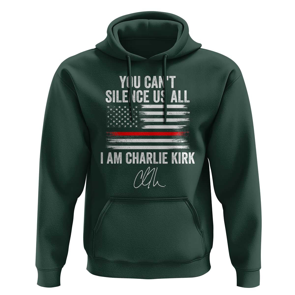 I Am Charlie Kirk Hoodie You Can’t Silence Us All Patriotic American Flag - Wonder Print Shop
