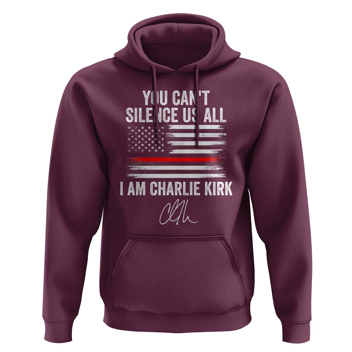 I Am Charlie Kirk Hoodie You Can’t Silence Us All Patriotic American Flag - Wonder Print Shop