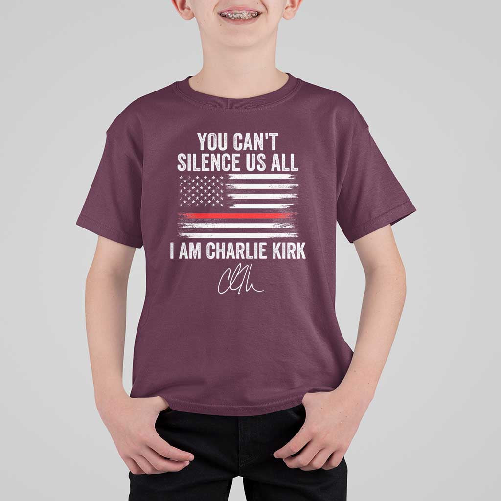 I Am Charlie Kirk T Shirt For Kid You Can’t Silence Us All Patriotic American Flag - Wonder Print Shop
