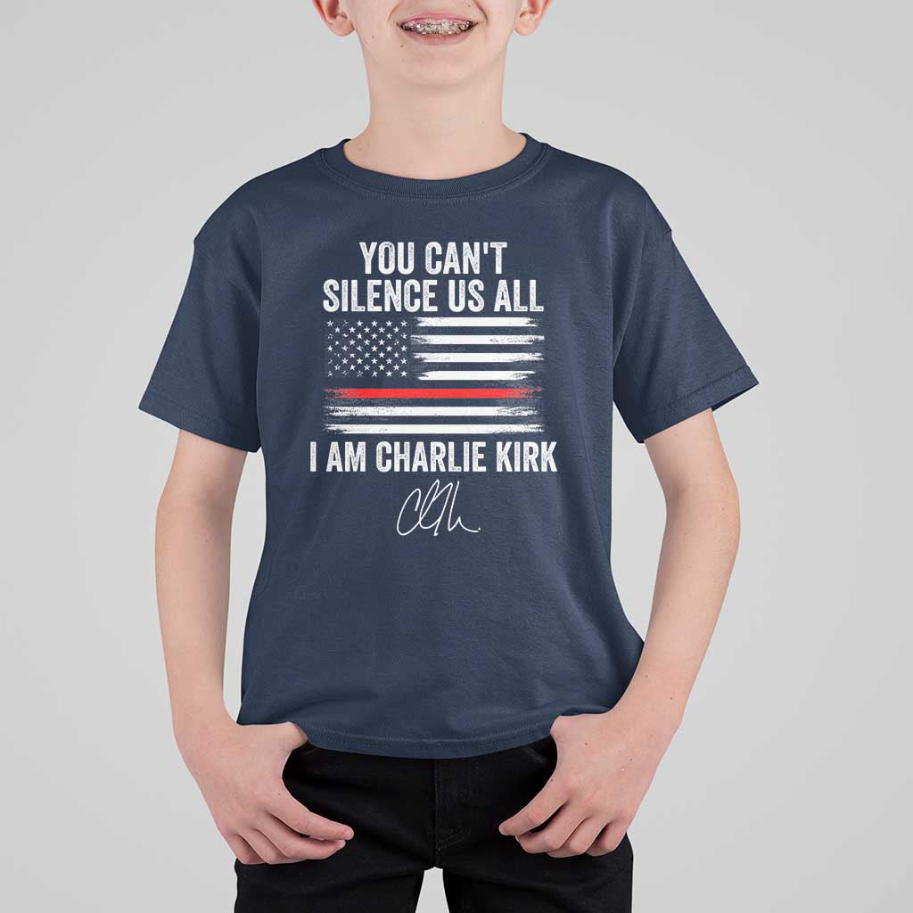 I Am Charlie Kirk T Shirt For Kid You Can’t Silence Us All Patriotic American Flag - Wonder Print Shop