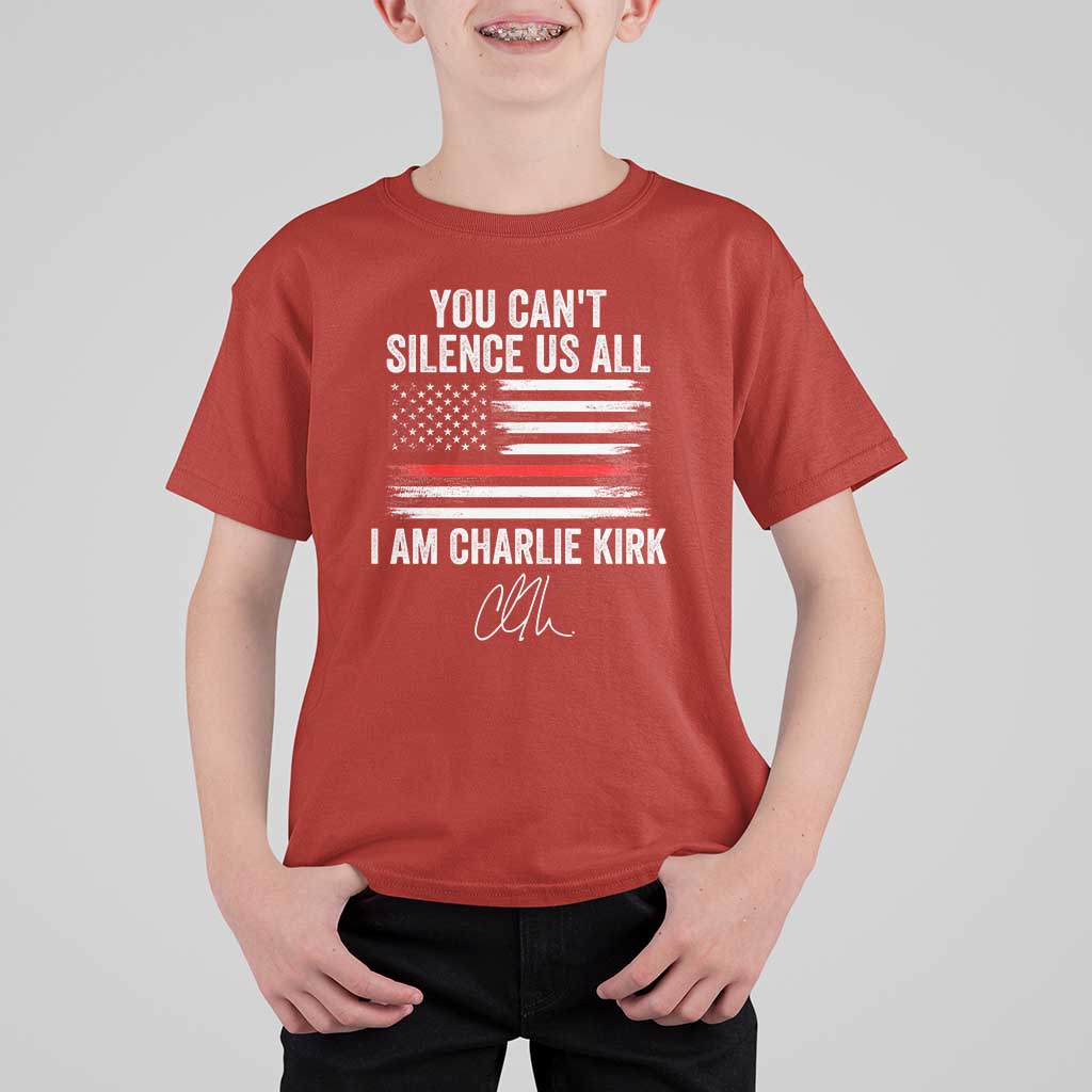 I Am Charlie Kirk T Shirt For Kid You Can’t Silence Us All Patriotic American Flag - Wonder Print Shop