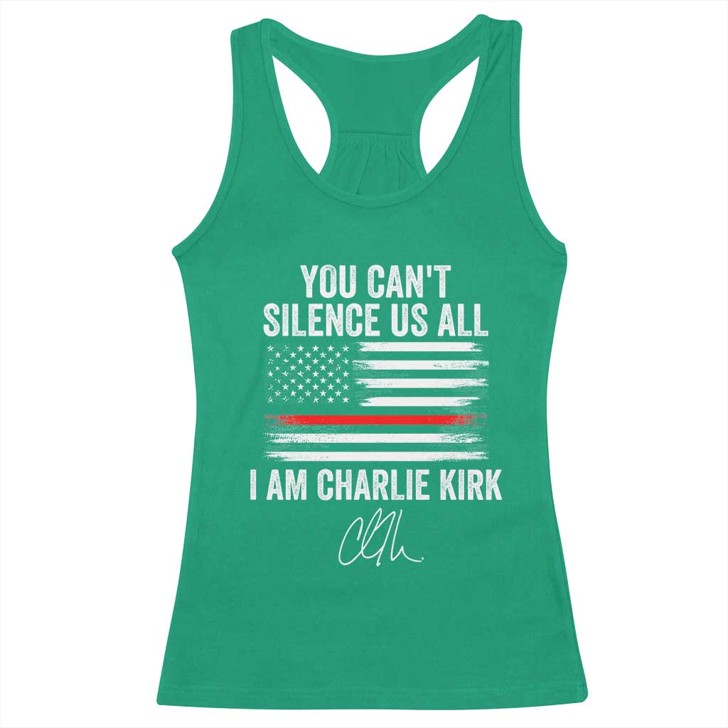 I Am Charlie Kirk Racerback Tank Top You Can’t Silence Us All Patriotic American Flag - Wonder Print Shop