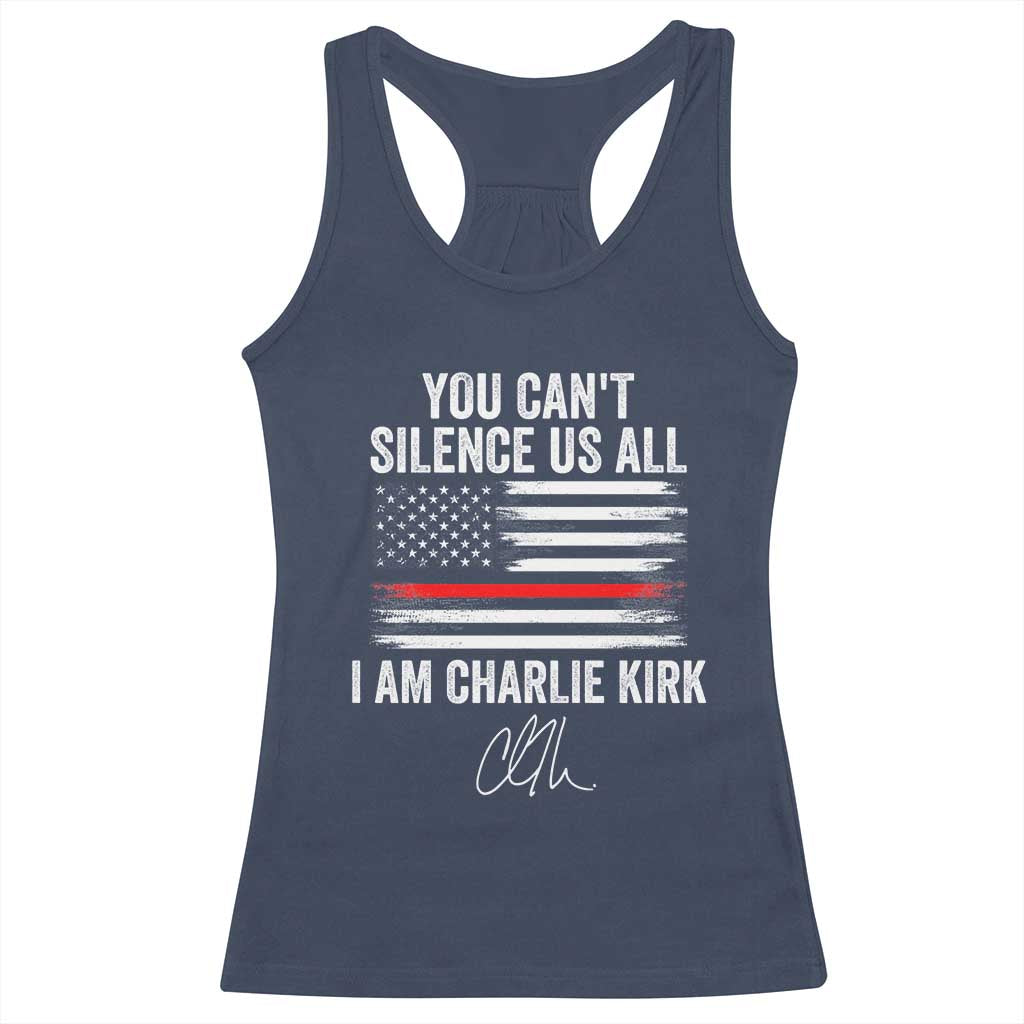 I Am Charlie Kirk Racerback Tank Top You Can’t Silence Us All Patriotic American Flag - Wonder Print Shop
