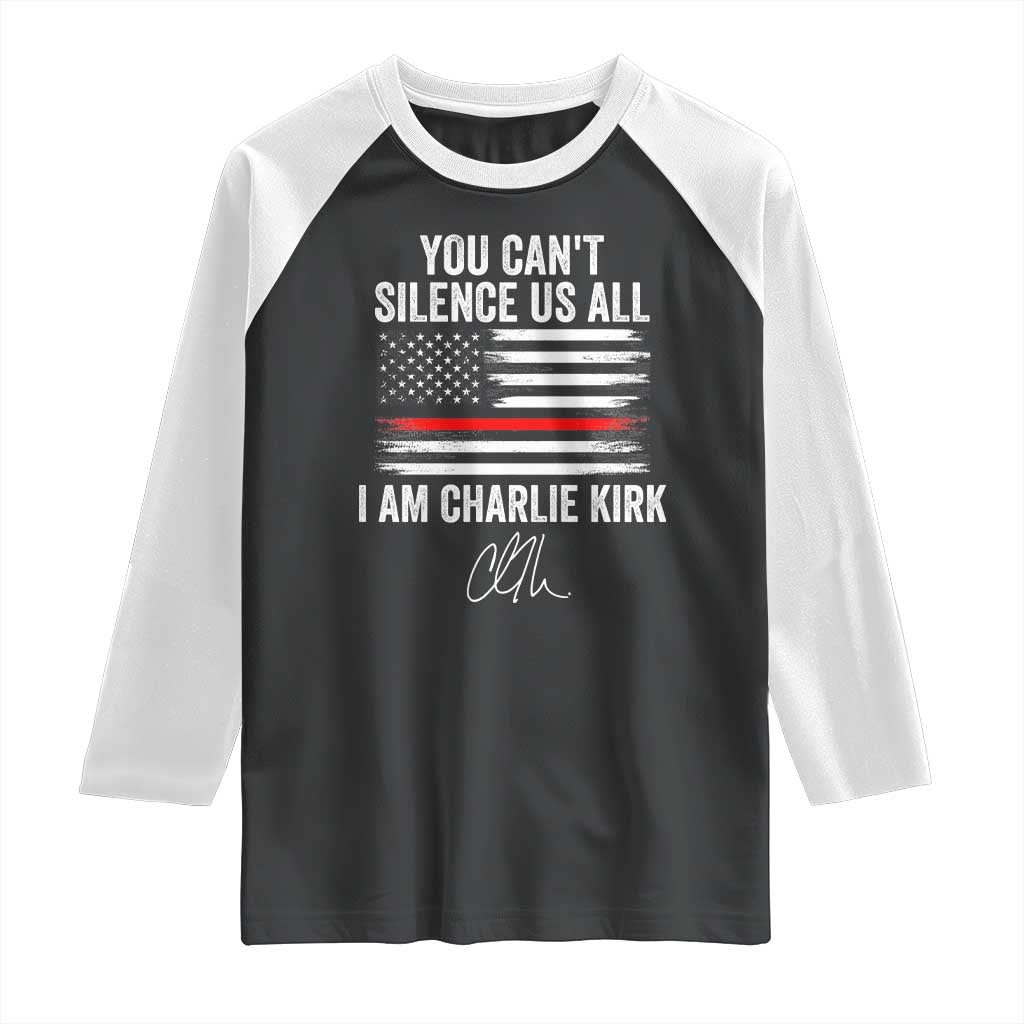 I Am Charlie Kirk Raglan Shirt You Can’t Silence Us All Patriotic American Flag - Wonder Print Shop