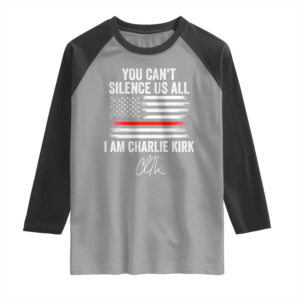 I Am Charlie Kirk Raglan Shirt You Can’t Silence Us All Patriotic American Flag - Wonder Print Shop