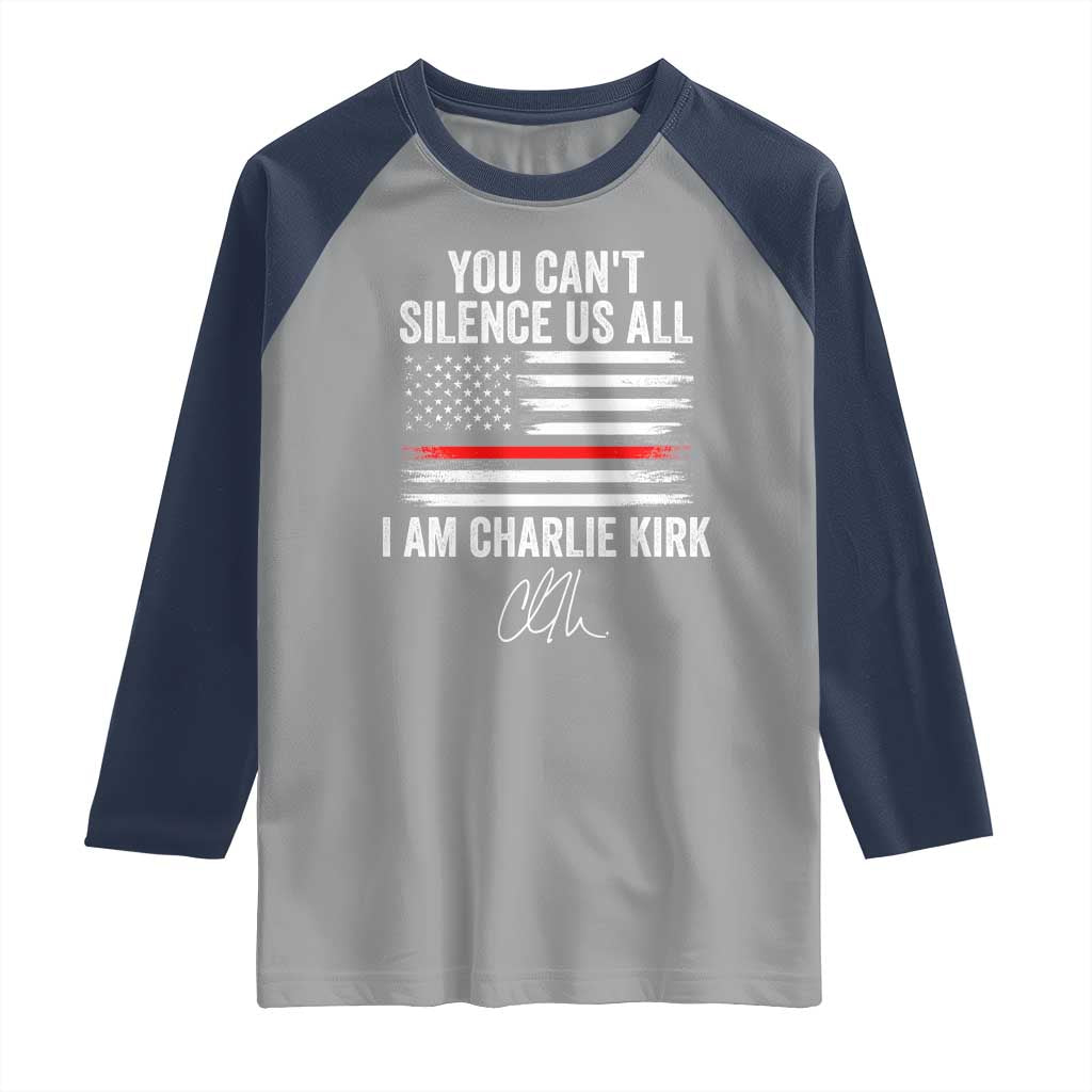 I Am Charlie Kirk Raglan Shirt You Can’t Silence Us All Patriotic American Flag - Wonder Print Shop