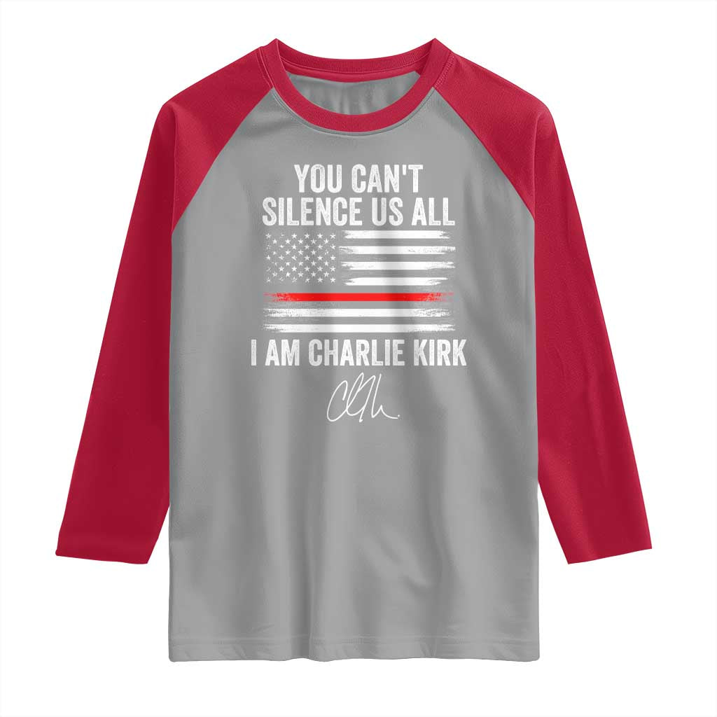 I Am Charlie Kirk Raglan Shirt You Can’t Silence Us All Patriotic American Flag - Wonder Print Shop