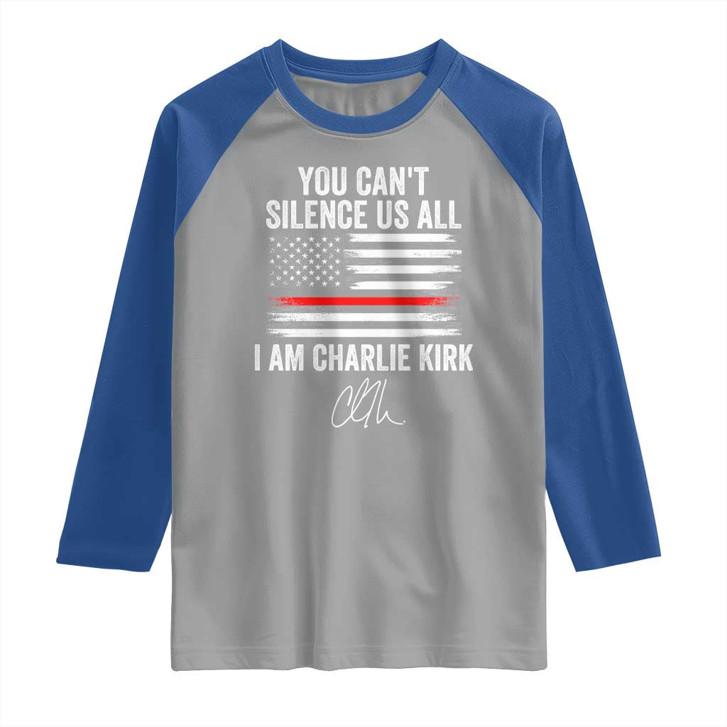 I Am Charlie Kirk Raglan Shirt You Can’t Silence Us All Patriotic American Flag - Wonder Print Shop