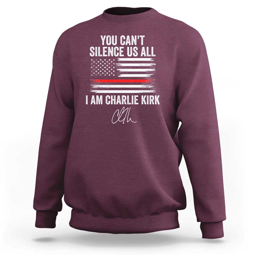 I Am Charlie Kirk Sweatshirt You Can’t Silence Us All Patriotic American Flag - Wonder Print Shop