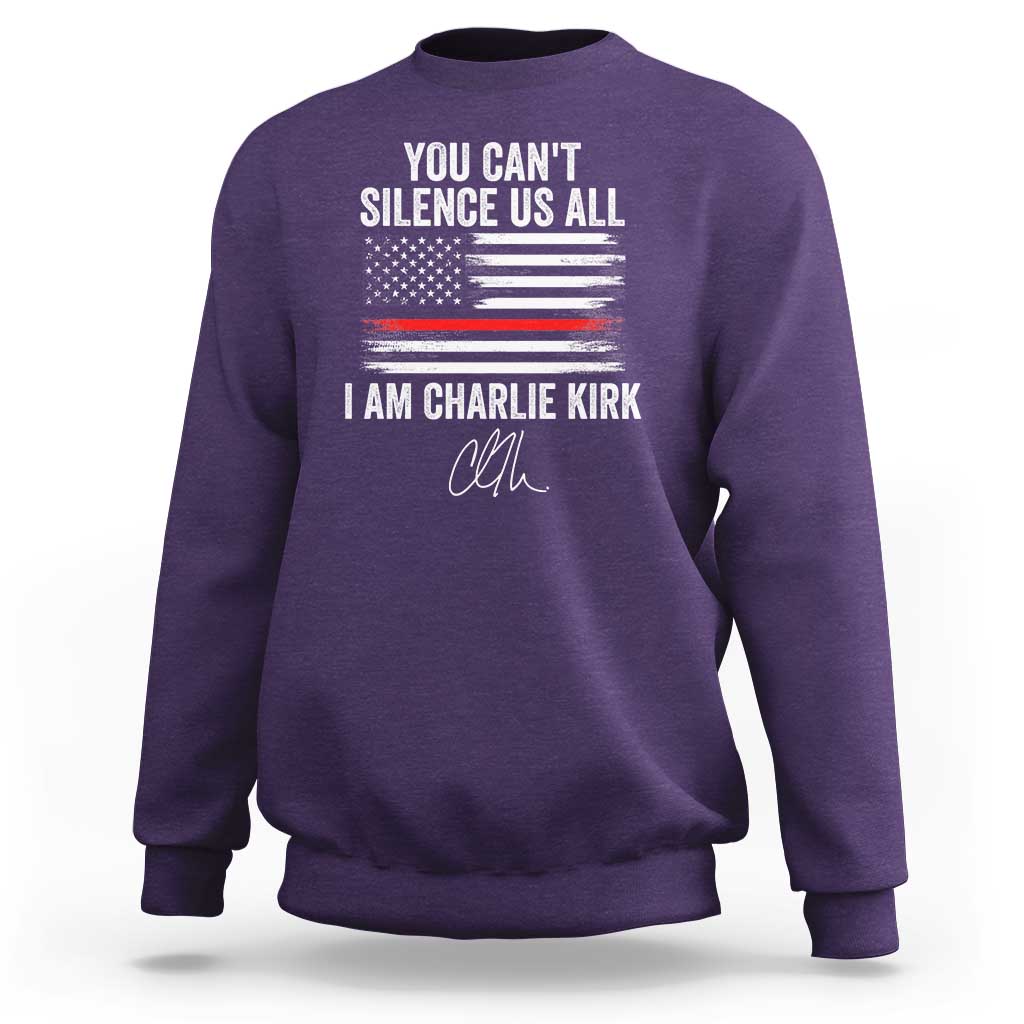I Am Charlie Kirk Sweatshirt You Can’t Silence Us All Patriotic American Flag - Wonder Print Shop