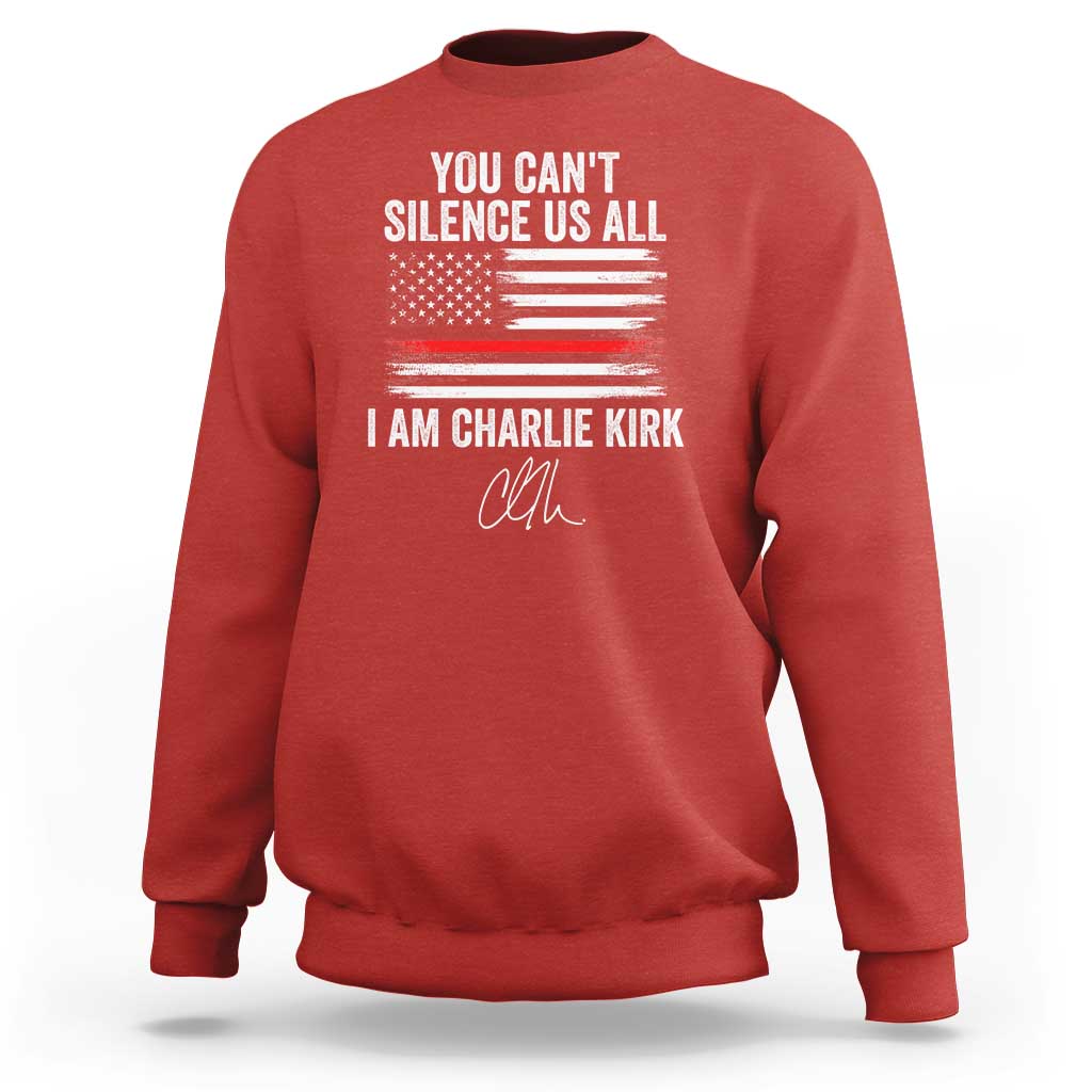I Am Charlie Kirk Sweatshirt You Can’t Silence Us All Patriotic American Flag - Wonder Print Shop