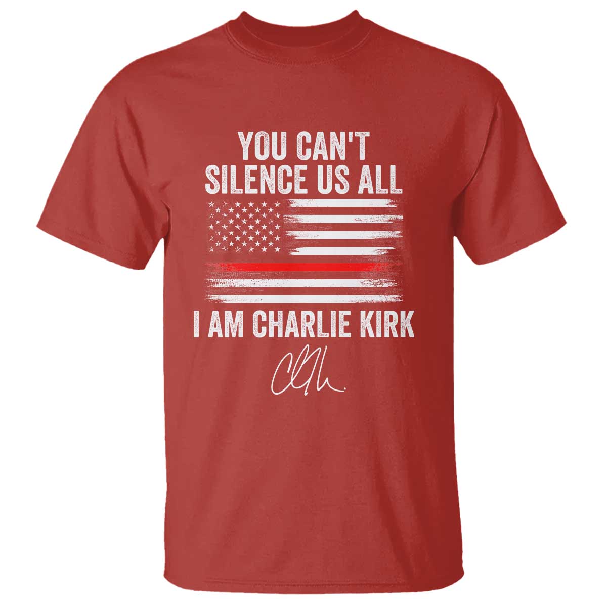 I Am Charlie Kirk T Shirt You Can’t Silence Us All Patriotic American Flag - Wonder Print Shop