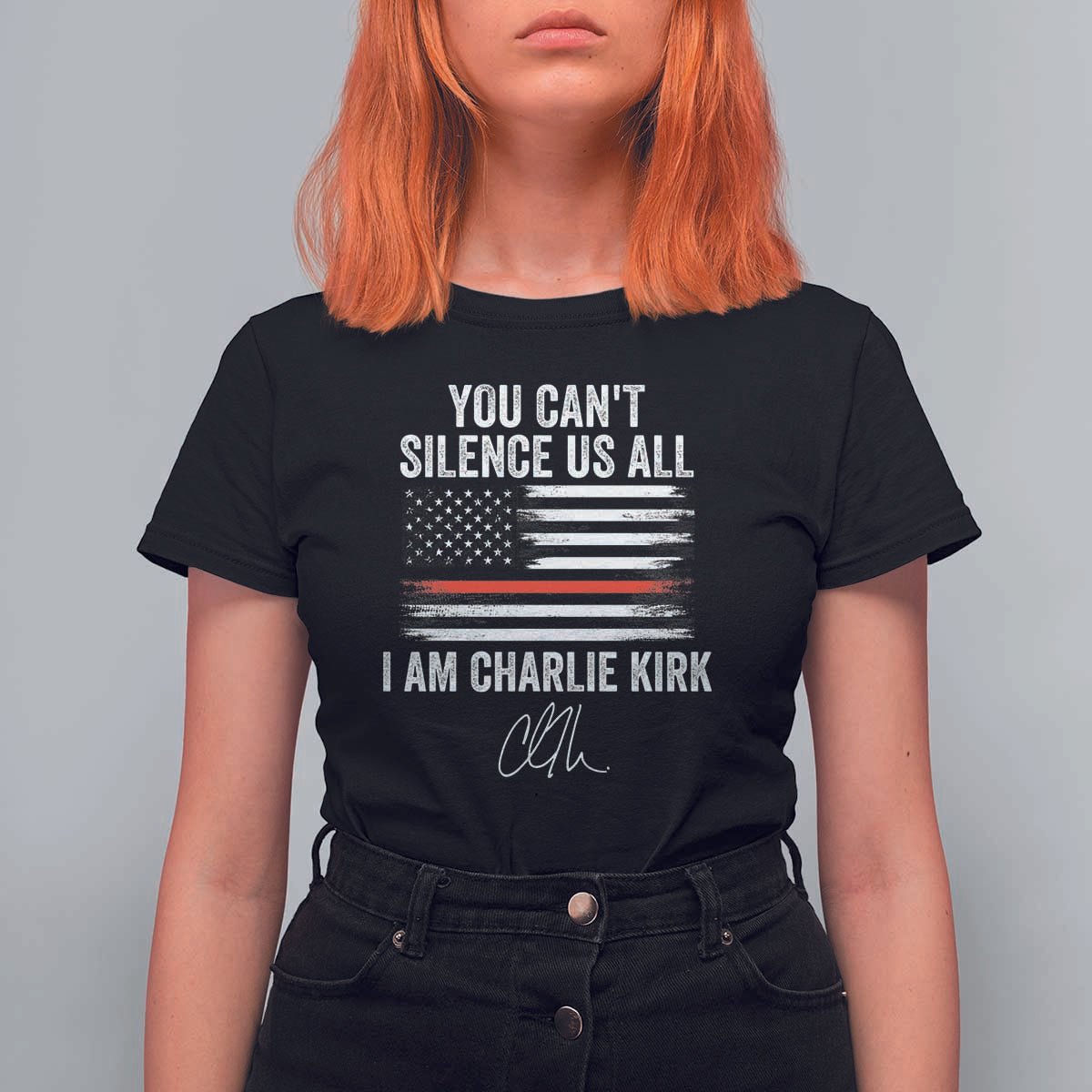I Am Charlie Kirk T Shirt For Women You Can’t Silence Us All Patriotic American Flag - Wonder Print Shop